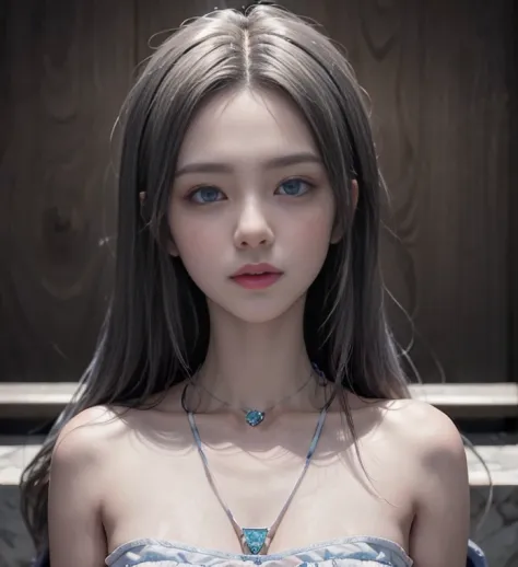 blue long hair,Nice face,pendant,Heterochromatic pupil,Gini Coefficient,fully body photo