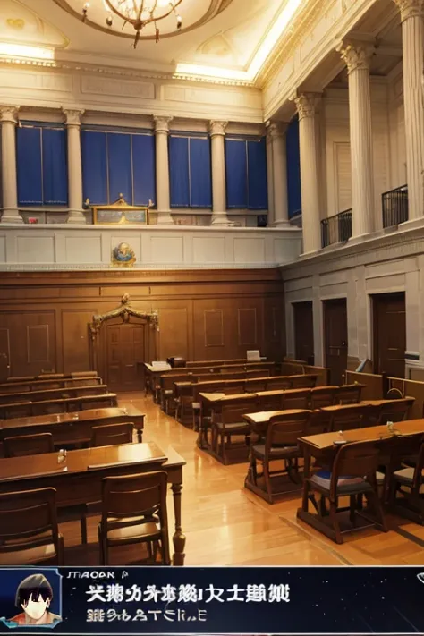 There was a room,There are many books and a blue bird inside, court room, in court, typical anime classroom, court room, Courtroom scene, in court, Screenshot of the 2012 animation, ace attorney style, set in bank vault room, ace attorney, in the throne room, Phoenix Wright Ace Lawyer, court bench, witness stand