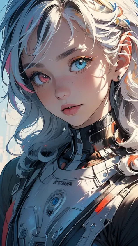 (((masterpiece, highest quality))),(((solo:1.2))),(((1girl:1.2))),32k wallpaper, very detailed,(((((portfolio))))),(((((Close-up))))),(((((bust up))))),((((more various angle)))),(((highlight))),((((heterochromia)))),(((complete. detailed face))),((((Extremely talented)))),((most complicated machine)),((genius mechanic)),((Overall colorfully)),bodysuit