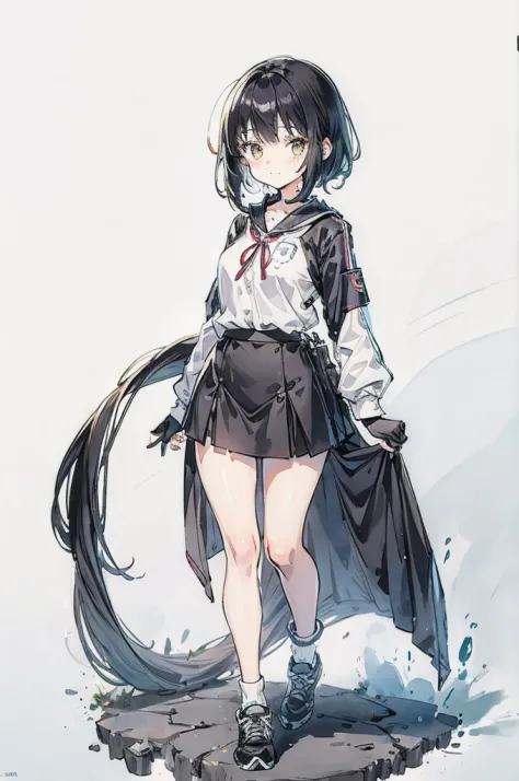 girl, white background, kawaii, full body, 8k Resolution, highly detailed, black hair,
university student