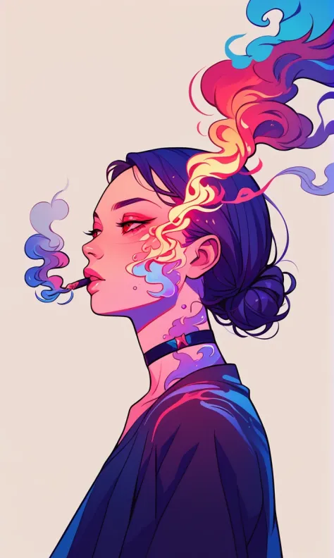 score_9, score_8_up, score_7_up, score_6_up, score_5_up, score_4_up, did vaporwave style, solo, 1girl, female, water, red eyes, simple background, from side, glitching, smoke, in tatters,