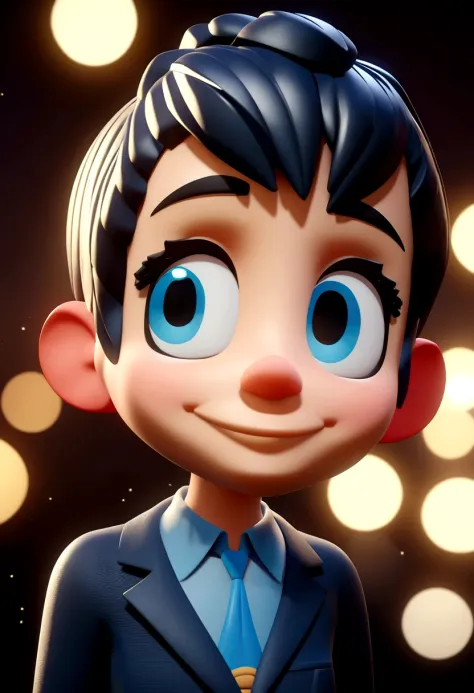 Smiling cartoon female character in blue shirt , animation character, stylized character, animation style rendering, 3d stylized, Arnold Maya rendering, Stylized 3D rendering, toon render screenshot, 3d character, 3d character, Stylized 3D rendering, 3D character rendering, cartoon character, Personagem de close up, character posing, (Pixar-style) (master part:1.2) (bokeh) (best qualityer) (skin detailed) (detailed texture) (8K) (Argilla) (cinematic lighting) (sharp focus