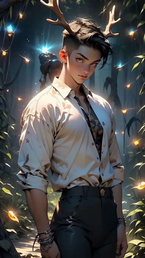 ((((man with very thick elk antlers:1.5,(huge elk antlers:1.5),(elk antlers:1.5),fireflies between the elk antlers)))),((1male,1 male,1man,man,male gender:1.5,handsome man,young handsome male,male focus,1guy, masculine)),((super manly korean man,korean man)),(muscle,pectoral,man chest, muscular),25 year old man,young,(((Visual kei,male idol,short hair undercut))),black hair,(((red_eyes:1.3))),intricate eyes,beautiful detailed eyes,symmetrical eyes,slanted eyes:1.3,nice hair style,((detailed face)),
shapely Man, a casual,handsome male model, no beard,clean-shaven,smooth complexion,clear features,young-looking,(hard chest),Manly, (asian skin, glistening skin,beautiful complexion),
frowning,piercing gaze,tight lips,arrogance,evil eyes,
(Black suit with red elements)(elegant dark clothes),(((elegant dark outfit))),((bulge in pants)),((intricate outfit,intricate clothes)),
(dynamic pose:1.0),mocking,(centered,scale to fit dimensions,Rule of thirds,cowboy shot),
((((many fireflies,fireflies,glowing fireflies,fireflies in the background)))),
((church,Huge floor-to-ceiling windows)),entrance lights through the windows,scenery:1.25,intricate scenery,((church background)),(Glossy goth ornaments),
highres,sharp focus,(ultra detailed,extremely detailed),(photorealistic artwork:1.37),(extremely detailed CG unity 8k wallpaper),(((vibrant colors,vibrant theme))),(intricate),(masterpiece),(best quality),artistic photography,(photography taken by sldr),(intricate background),perfect rendered face,perfect face details,realistic face,photo realistic,((intricate detail)),(((realism))),Deep Colors,dark fantasy art,