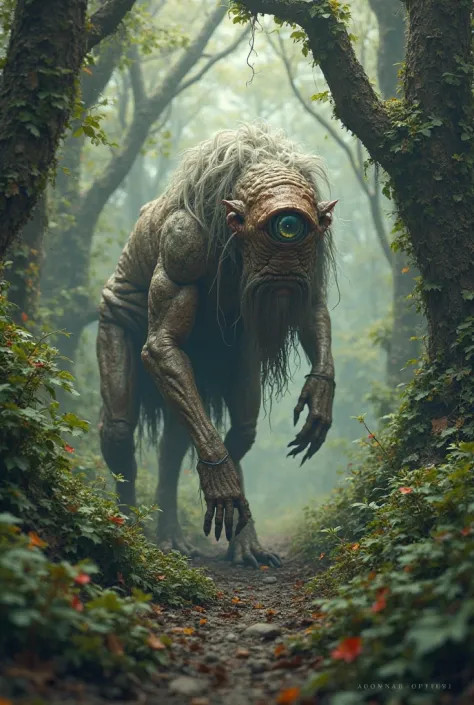 One-Eyed Cyclops in the Forest. calvo, curved, With an old man's body