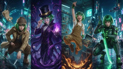 緑髪ちゃんの４つの人生✨　20260808　決めポーズ　4つのキャラクター　またまた説明が長いのでお時間のある方はどうぞ